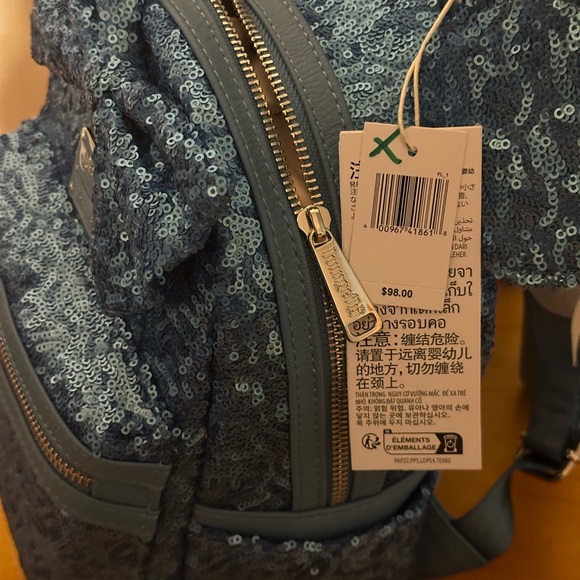 Disney Loungefly Backback Hydrangea Blue Sequin New - Picture 4 of 8